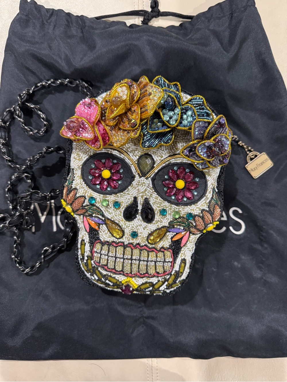 Mary Frances Multicolor Beaded Sugar Skull Crossbody Bag